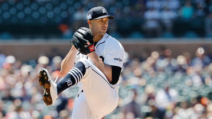 Detroit Tigers pitcher Jack Flaherty pitches.