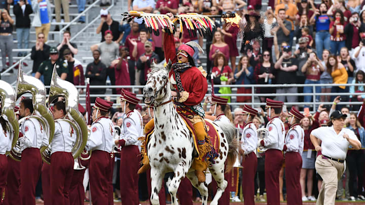 Chief Osceola and Renegade leading the Seminoles out on to the field to face the Florida Gators on November 24, 2018 at Doak Campbell Stadium.Fsv Fsufootballvsuf Jg 11242018 1