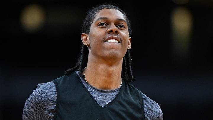 Mar 21, 2024; Indianapolis, IN, USA; Colorado Buffaloes forward Cody Williams (10) looks on during the NCAA tournament practice day at Gainbridge FieldHouse. Mandatory Credit: Robert Goddin-USA TODAY Sports Mar 21, 2024; Indianapolis, IN, USA; Colorado Buffaloes forward Cody Williams (10) looks on during the NCAA tournament practice day at Gainbridge FieldHouse. Mandatory Credit: Robert Goddin-USA TODAY Sports