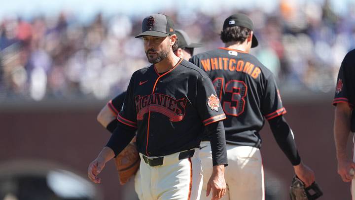 Sep 26, 2026; San Francisco, California, USA;  San Francisco Giants manager Tony Vitello (23) walks towards the dugout after making a pitching change against the Los Angeles Dodgers in the fourth inning at Oracle Park.  Mandatory Credit: Cary Edmondson-Imagn Images