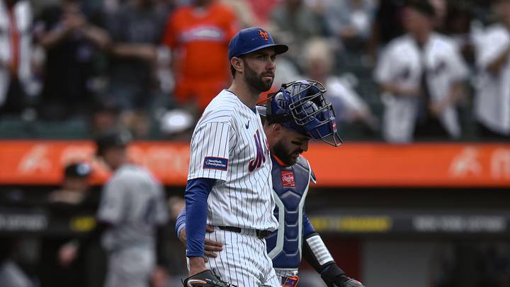May 31, 2026; New York City, New York, USA; New York Mets catcher Luis Torrens (13) greets pitcher David Peterson (23) after winning against the Miami Marlins at Citi Field. Mandatory Credit: John Jones-Imagn Images