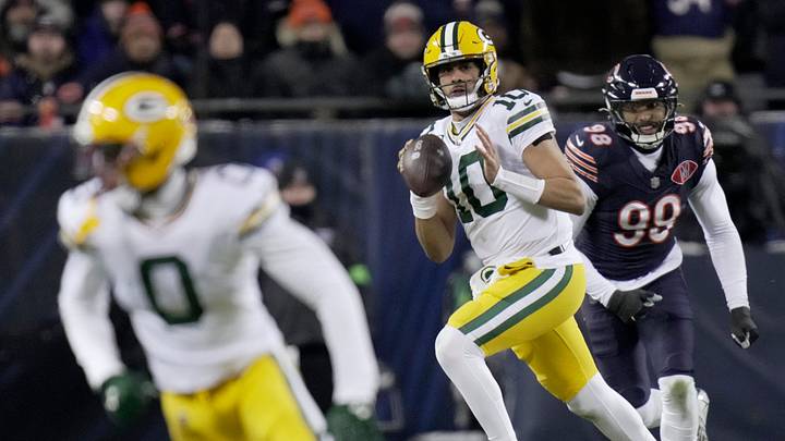Green Bay Packers quarterback Jordan Love (10) throws a pass to wide receiver Matthew Golden (0) for a first down during the second quarter of their wild card playoff game against the Chicago Bears Saturday, January 10, 2026 at Soldier Field in Chicago, Illinois. Green Bay Packers quarterback Jordan Love (10) throws a pass to wide receiver Matthew Golden (0) for a first down during the second quarter of their wild card playoff game against the Chicago Bears Saturday, January 10, 2026 at Soldier Field in Chicago, Illinois.