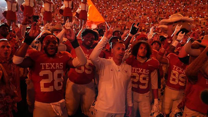 Oct 24, 2026; Austin, Texas, USA; Texas Longhorns head coach Steve Sarkisian celebrates with fans and players after the game against the Mississippi Rebels at Darrell K Royal-Texas Memorial Stadium. Mandatory Credit: Scott Wachter-Imagn Images Oct 24, 2026; Austin, Texas, USA; Texas Longhorns head coach Steve Sarkisian celebrates with fans and players after the game against the Mississippi Rebels at Darrell K Royal-Texas Memorial Stadium. Mandatory Credit: Scott Wachter-Imagn Images