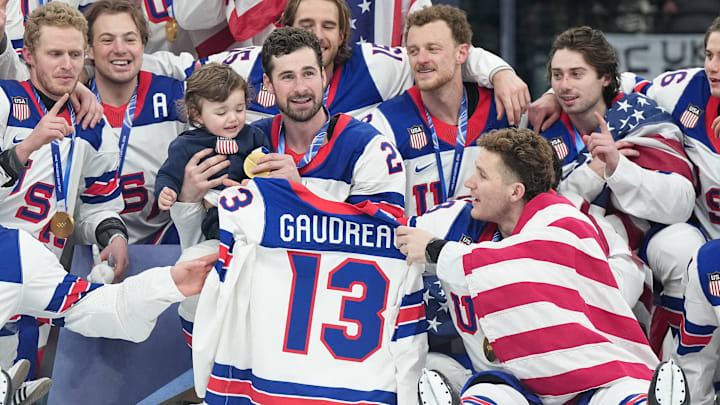 Team USA brought Johnny Gaudreau’s son into the medal celebration on his second birthday. 