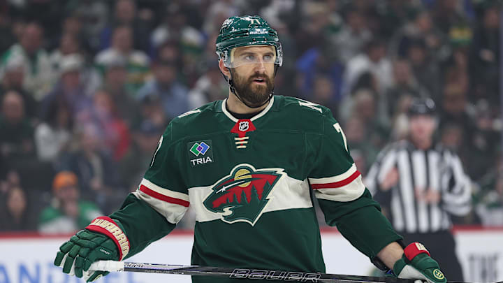 Mar 10, 2026; Saint Paul, Minnesota, USA; Minnesota Wild left wing Nick Foligno (71) looks on during the first period against the Utah Mammoth at Grand Casino Arena. Mandatory Credit: Matt Krohn-Imagn Images