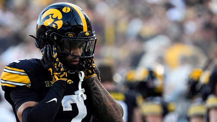 Iowa Hawkeyes wide receiver Sam Phillips (2) reacts during a football game against the Indiana Hoosiers Sept. 27, 2025 at Kinnick Stadium in Iowa City, Iowa. Iowa Hawkeyes wide receiver Sam Phillips (2) reacts during a football game against the Indiana Hoosiers Sept. 27, 2025 at Kinnick Stadium in Iowa City, Iowa.