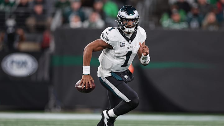 Oct 15, 2023; East Rutherford, New Jersey, USA; Philadelphia Eagles quarterback Jalen Hurts (1)