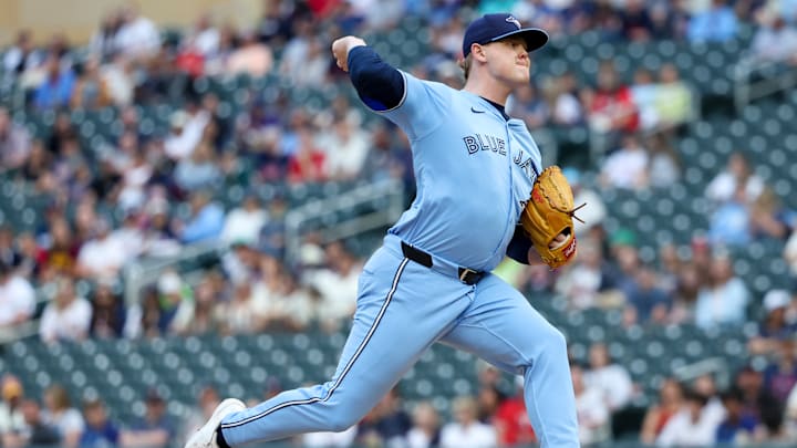 Toronto Blue Jays pitcher Paxton Schultz throws a pitch against the Minnesota Twins earlier this month.