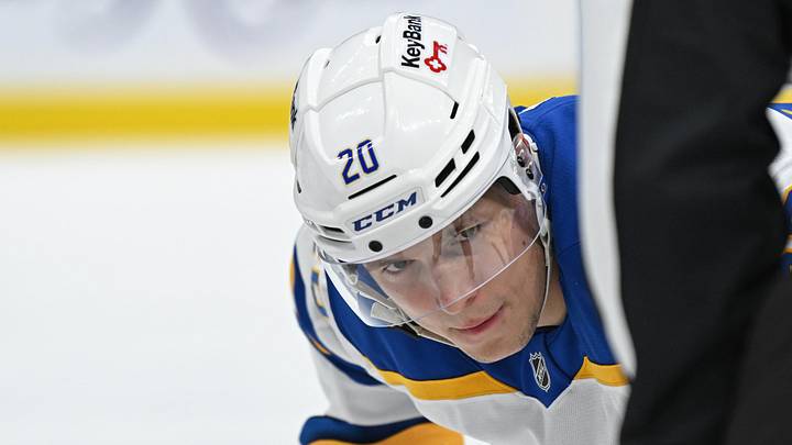 Oct 25, 2025; Toronto, Ontario, CAN; Buffalo Sabres center Jiri Kulich (20) in the face-off circle against the Toronto Maple Leafs during the second period at Scotiabank Arena. Mandatory Credit: Gerry Angus-Imagn Images Oct 25, 2025; Toronto, Ontario, CAN; Buffalo Sabres center Jiri Kulich (20) in the face-off circle against the Toronto Maple Leafs during the second period at Scotiabank Arena. Mandatory Credit: Gerry Angus-Imagn Images