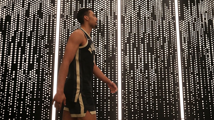 Purdue Boilermakers forward Trey Kaufman-Renn (4) makes his way onto the court Purdue Boilermakers forward Trey Kaufman-Renn (4) makes his way onto the court