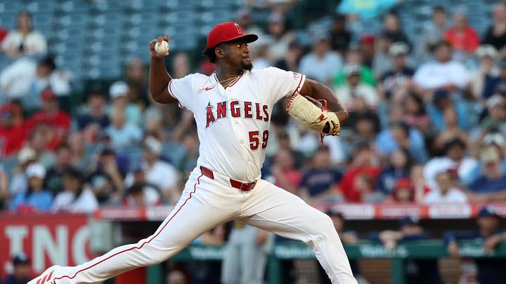 Jun 13, 2026; Anaheim, California, USA; Los Angeles Angels pitcher Jose Soriano (59) pitches during the second inning against the Tampa Bay Rays at Angel Stadium. Mandatory Credit: Kiyoshi Mio-Imagn Images Jun 13, 2026; Anaheim, California, USA; Los Angeles Angels pitcher Jose Soriano (59) pitches during the second inning against the Tampa Bay Rays at Angel Stadium. Mandatory Credit: Kiyoshi Mio-Imagn Images