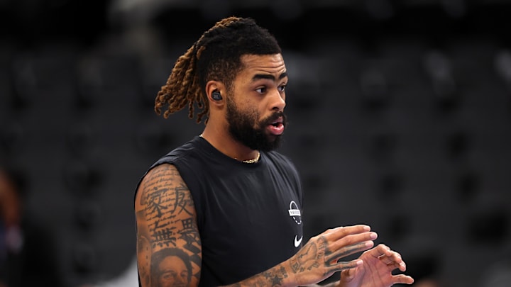 Dallas Mavericks guard D'Angelo Russell warms up prior to the game against the Los Angeles Clippers at Intuit Dome. Nov 29, 2025. Dallas Mavericks guard D'Angelo Russell warms up prior to the game against the Los Angeles Clippers at Intuit Dome. Nov 29, 2025.