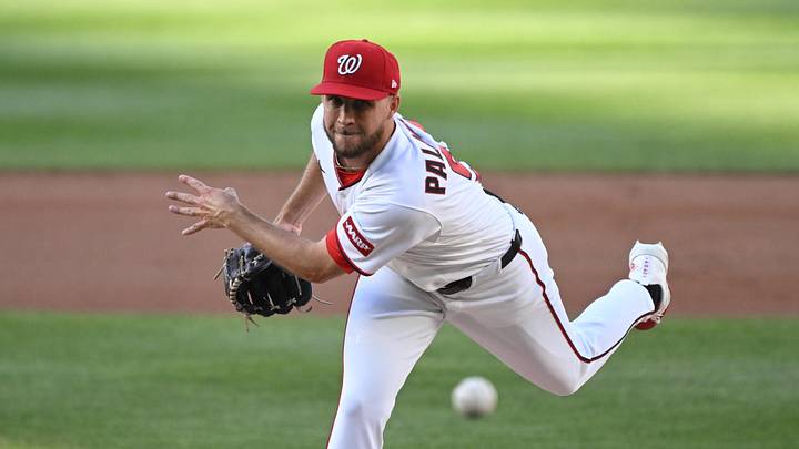 Jun 24, 2026; Washington, District of Columbia, USA; Washington Nationals pitcher Carson Palmquist (51) throws a pitch against the Philadelphia Phillies during the first inning at Nationals Park. Mandatory Credit: Rafael Suanes-Imagn Images