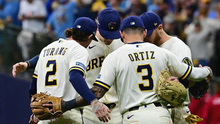 Oct 11, 2026; Milwaukee, Wisconsin, USA; Milwaukee Brewers players celebrate after defeating the Los Angeles Dodgers in game one of the NLCS for the 2026 MLB Playoffs at American Family Field. Mandatory Credit: Benny Sieu-Imagn Images Oct 11, 2026; Milwaukee, Wisconsin, USA; Milwaukee Brewers players celebrate after defeating the Los Angeles Dodgers in game one of the NLCS for the 2026 MLB Playoffs at American Family Field. Mandatory Credit: Benny Sieu-Imagn Images