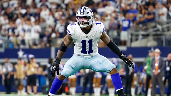 Sep 22, 2024; Arlington, Texas, USA; Dallas Cowboys linebacker Micah Parsons (11) drops back in coverage during the fourth quarter against the Baltimore Ravens at AT&T Stadium. Mandatory Credit: Andrew Dieb-Imagn Images