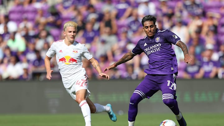 Apr 24, 2022; Orlando, Florida, USA; Orlando City forward Facundo Torres (17) controls the ball