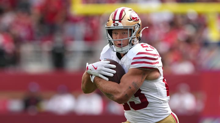 San Francisco 49ers running back Christian McCaffrey (23) San Francisco 49ers running back Christian McCaffrey (23)