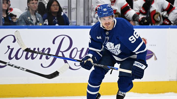 Sep 23, 2026; Toronto, Ontario, CAN;  Toronto Maple Leafs forward Jack Roslovic (96) pursues the play against the Ottawa Senators in the first period at Scotiabank Arena.  Mandatory Credit: Dan Hamilton-Imagn Images