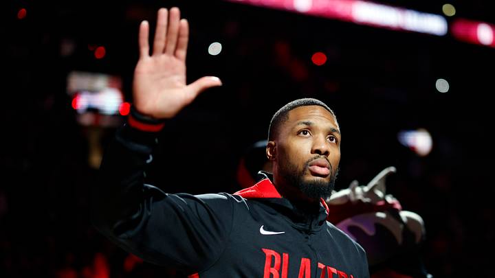 Portland Trail Blazers point guard Damian Lillard is introduced as part of the starting lineup before the game against the Utah Jazz at Moda Center. Mandatory Credit: Soobum Im-USA TODAY Sports Portland Trail Blazers point guard Damian Lillard is introduced as part of the starting lineup before the game against the Utah Jazz at Moda Center. Mandatory Credit: Soobum Im-USA TODAY Sports