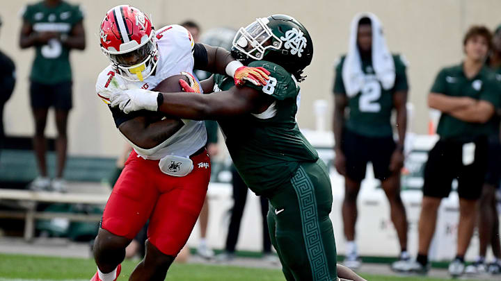 Sep 23, 2023; East Lansing, Michigan, USA;  Maryland Terrapins running back Antwain Littleton II (7)