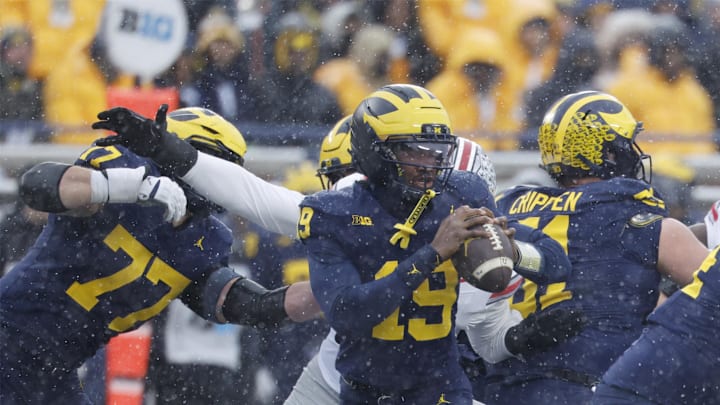 Nov 29, 2025; Ann Arbor, Michigan, USA; Michigan Wolverines quarterback Bryce Underwood (19) throws the ball in the second half against the Ohio State Buckeyes at Michigan Stadium. Mandatory Credit: Rick Osentoski-Imagn Images Nov 29, 2025; Ann Arbor, Michigan, USA; Michigan Wolverines quarterback Bryce Underwood (19) throws the ball in the second half against the Ohio State Buckeyes at Michigan Stadium. Mandatory Credit: Rick Osentoski-Imagn Images
