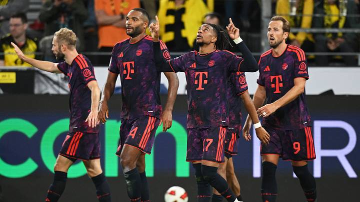 Bayern Munich players celebrating a goal against Borussia Dortmund in Franz Beckenbauer Supercup.