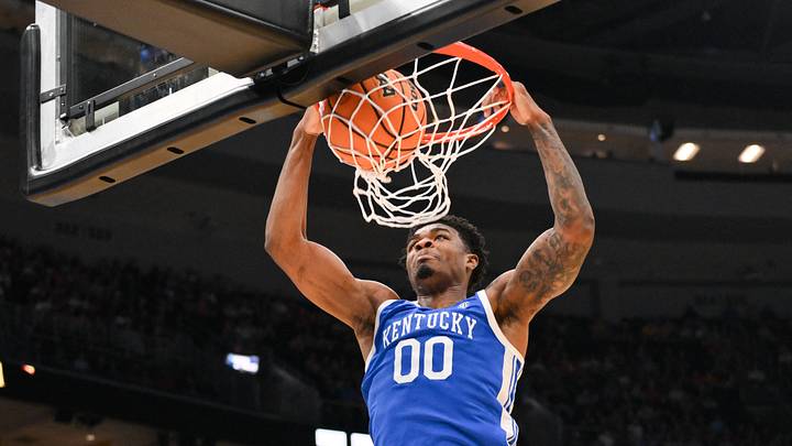 Mar 22, 2026; St. Louis, MO, USA; Kentucky Wildcats guard Otega Oweh (00) dunks during the second half against the Iowa State Cyclones during a second round game of the men's 2026 NCAA Tournament at Enterprise Center. Mar 22, 2026; St. Louis, MO, USA; Kentucky Wildcats guard Otega Oweh (00) dunks during the second half against the Iowa State Cyclones during a second round game of the men's 2026 NCAA Tournament at Enterprise Center.