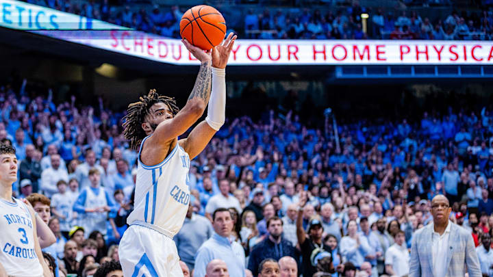 Mar 2, 2024; Chapel Hill, North Carolina, USA; North Carolina Tar Heels guard RJ Davis (4) attempts