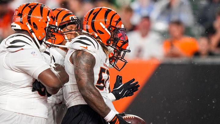 Cincinnati Bengals defensive end Cashius Howell (55) celebrates a fumble recovery in the second quarter of the NFL Preseason game between the Cincinnati Bengals and the Detroit Lions at Paycor Stadium in Cincinnati on Thursday, Aug. 13, 2026. Cincinnati Bengals defensive end Cashius Howell (55) celebrates a fumble recovery in the second quarter of the NFL Preseason game between the Cincinnati Bengals and the Detroit Lions at Paycor Stadium in Cincinnati on Thursday, Aug. 13, 2026.