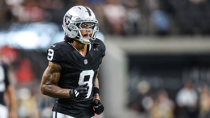 Las Vegas Raiders wide receiver Jalen Nailor (9) on the field against the San Francisco 49ers during the first half at Allegiant Stadium. Las Vegas Raiders wide receiver Jalen Nailor (9) on the field against the San Francisco 49ers during the first half at Allegiant Stadium.