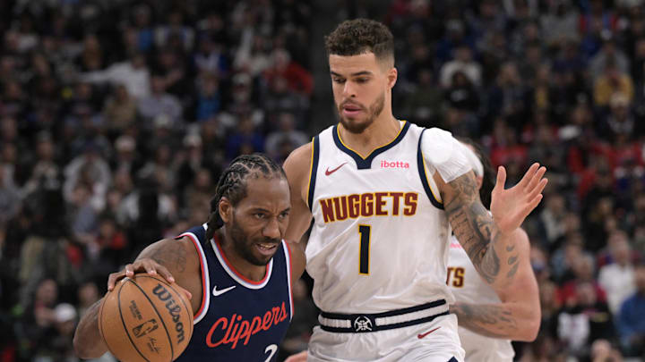 Apr 26, 2025; Inglewood, California, USA; Los Angeles Clippers forward Kawhi Leonard (2) is defended by Denver Nuggets forward Michael Porter Jr. (1) in the second half of game four of round one of the 2024 NBA Playoffs at Intuit Dome. Mandatory Credit: Jayne Kamin-Oncea-Imagn Images Apr 26, 2025; Inglewood, California, USA; Los Angeles Clippers forward Kawhi Leonard (2) is defended by Denver Nuggets forward Michael Porter Jr. (1) in the second half of game four of round one of the 2024 NBA Playoffs at Intuit Dome. Mandatory Credit: Jayne Kamin-Oncea-Imagn Images