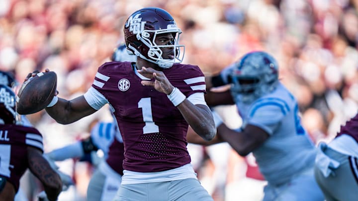 Mississippi State quarterback Kamario Taylor (1) passes the ball during a college football game between Mississippi State and Ole Miss at Davis Wade Stadium in Starkville, Miss., on Friday, Nov. 28, 2025. The Egg Bowl game marks the 122nd meeting between the two teams. Mississippi State quarterback Kamario Taylor (1) passes the ball during a college football game between Mississippi State and Ole Miss at Davis Wade Stadium in Starkville, Miss., on Friday, Nov. 28, 2025. The Egg Bowl game marks the 122nd meeting between the two teams.