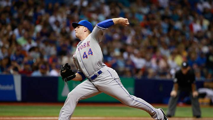 Aug 7, 2015; St. Petersburg, FL, USA; New York Mets relief pitcher Eric O'Flaherty (44) throws a pitch during the seventh inning against the Tampa Bay Rays at Tropicana Field. Mandatory Credit: Kim Klement-Imagn Images Aug 7, 2015; St. Petersburg, FL, USA; New York Mets relief pitcher Eric O'Flaherty (44) throws a pitch during the seventh inning against the Tampa Bay Rays at Tropicana Field. Mandatory Credit: Kim Klement-Imagn Images