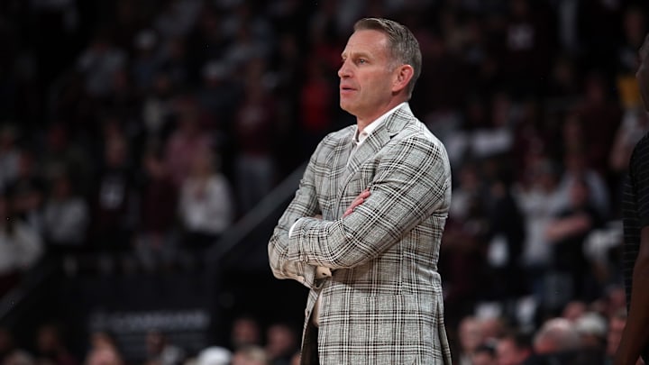 Jan 13, 2026; Starkville, Mississippi, USA; Alabama Crimson Tide head coach Nate Oats looks on during the second half against the Mississippi State Bulldogs at Humphrey Coliseum. Mandatory Credit: Petre Thomas-Imagn Images