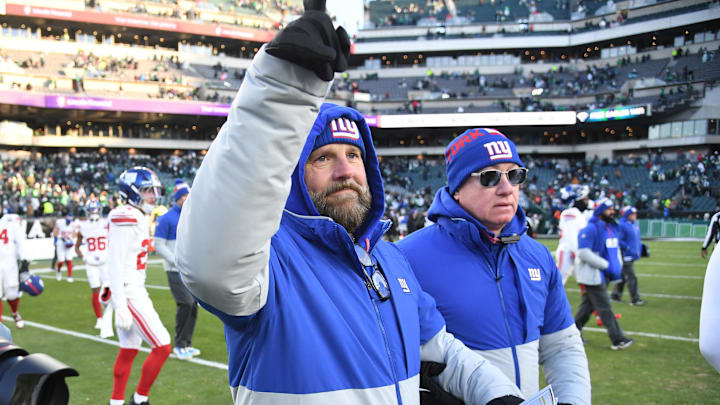 Jan 5, 2025; Philadelphia, Pennsylvania, USA; New York Giants head coach Brian Daboll walks onto the field after a loss to Philadelphia Eagles at Lincoln Financial Field.  
