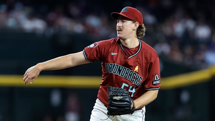 Sep 7, 2025; Phoenix, Arizona, USA; Arizona Diamondbacks pitcher Taylor Rashi against the Boston Red Sox at Chase Field. Mandatory Credit: Mark J. Rebilas-Imagn Images