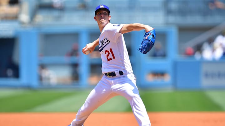 May 18, 2022; Los Angeles, California, USA; Los Angeles Dodgers starting pitcher Walker Buehler (21)