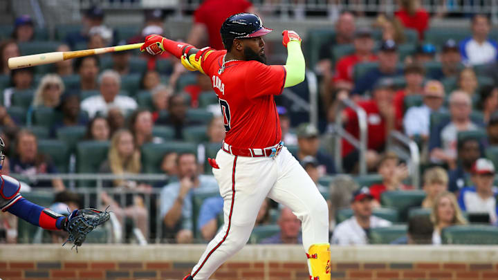 Atlanta Braves designated hitter Marcell Ozuna leads all of baseball in home runs, having hit nine in the season's first twenty-one games. Atlanta Braves designated hitter Marcell Ozuna leads all of baseball in home runs, having hit nine in the season's first twenty-one games.