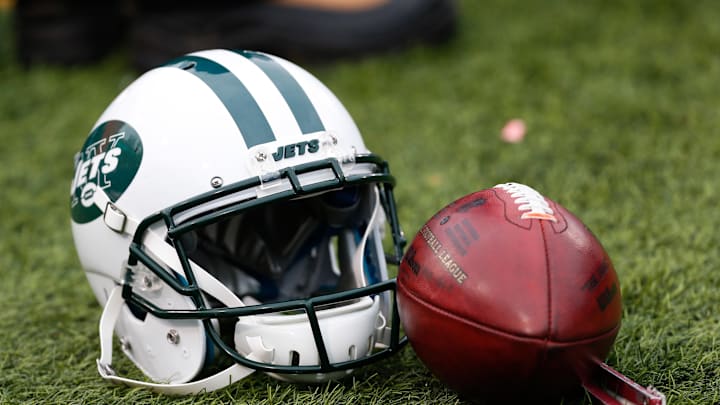 Jan 3, 2016; Orchard Park, NY, USA; A general view of a New York Jets helmet and an NFL football during the game between the Buffalo Bills and the New York Jets at Ralph Wilson Stadium. Mandatory Credit: Kevin Hoffman-Imagn Images Jan 3, 2016; Orchard Park, NY, USA; A general view of a New York Jets helmet and an NFL football during the game between the Buffalo Bills and the New York Jets at Ralph Wilson Stadium. Mandatory Credit: Kevin Hoffman-Imagn Images
