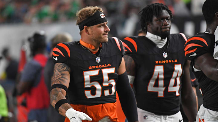 Aug 7, 2025; Philadelphia, Pennsylvania, USA; Cincinnati Bengals linebacker Logan Wilson (55) and linebacker Demetrius Knight Jr. (44) walk off the field at halftime against the Philadelphia Eagles at Lincoln Financial Field. Mandatory Credit: Eric Hartline-Imagn Images Aug 7, 2025; Philadelphia, Pennsylvania, USA; Cincinnati Bengals linebacker Logan Wilson (55) and linebacker Demetrius Knight Jr. (44) walk off the field at halftime against the Philadelphia Eagles at Lincoln Financial Field. Mandatory Credit: Eric Hartline-Imagn Images