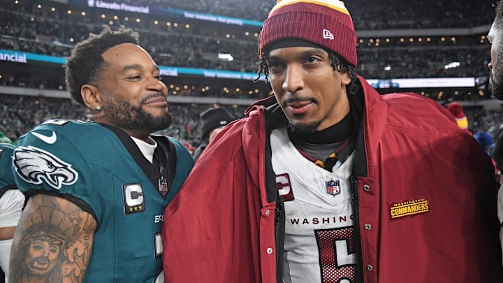 Philadelphia Eagles cornerback Darius Slay Jr. and Washington Commanders quarterback Jayden Daniels.