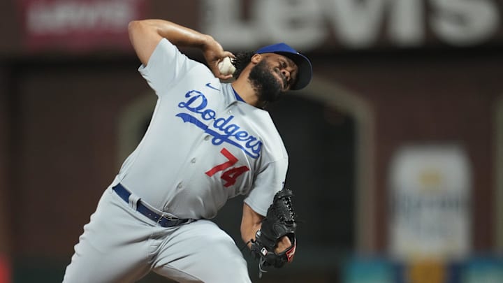 Oct 14, 2021; San Francisco, California, USA; Los Angeles Dodgers relief pitcher Kenley Jansen (74)