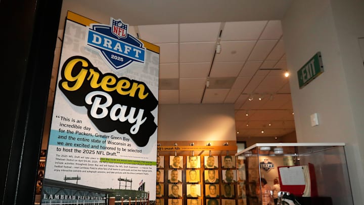 The temporary NFL draft exhibit at the Green Bay Packers Hall of Fame features information about Wisconsin's first experience hosting the event when it was held in Milwaukee in 1940.