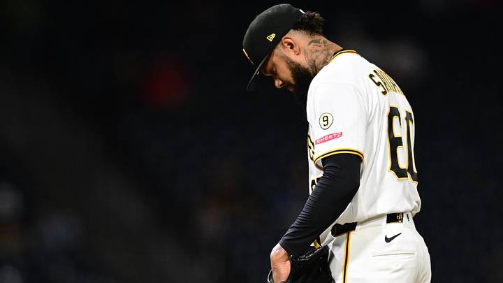 Apr 27, 2026; Pittsburgh, Pennsylvania, USA; Pittsburgh Pirates relief pitcher Dennis Santana (60) reacts before being removed from the game during the ninth inning against the St. Louis Cardinals at PNC Park. Mandatory Credit: David Dermer-Imagn Images Apr 27, 2026; Pittsburgh, Pennsylvania, USA; Pittsburgh Pirates relief pitcher Dennis Santana (60) reacts before being removed from the game during the ninth inning against the St. Louis Cardinals at PNC Park. Mandatory Credit: David Dermer-Imagn Images