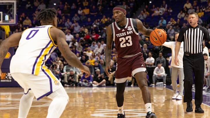 Jan 20, 2024; Baton Rouge, Louisiana, USA;  Texas A&M Aggies guard Tyrece Radford (23) dribbles
