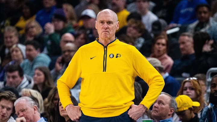 Jan 27, 2023; Indianapolis, Indiana, USA; Indiana Pacers head coach Rick Carlisle in the second quarter against the Milwaukee Bucks at Gainbridge Fieldhouse. Mandatory Credit: Trevor Ruszkowski-Imagn Images Jan 27, 2023; Indianapolis, Indiana, USA; Indiana Pacers head coach Rick Carlisle in the second quarter against the Milwaukee Bucks at Gainbridge Fieldhouse. Mandatory Credit: Trevor Ruszkowski-Imagn Images