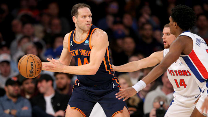 Feb 26, 2024; New York, New York, USA; New York Knicks forward Bojan Bogdanovic (44) looks to pass