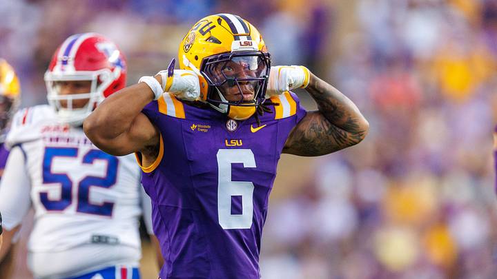 LSU Tigers linebacker TJ Dottery (6) reacts to a play against Louisiana Tech Bulldogs during the first half at Tiger Stadium. Mandatory Credit: Stephen Lew-Imagn Images LSU Tigers linebacker TJ Dottery (6) reacts to a play against Louisiana Tech Bulldogs during the first half at Tiger Stadium. Mandatory Credit: Stephen Lew-Imagn Images