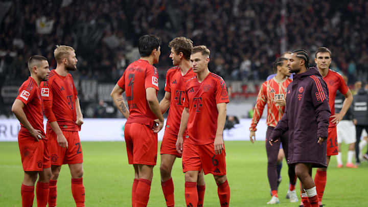 Dejected Bayern Munich players after conceding a late equaliser against Eintracht Frankfurt.