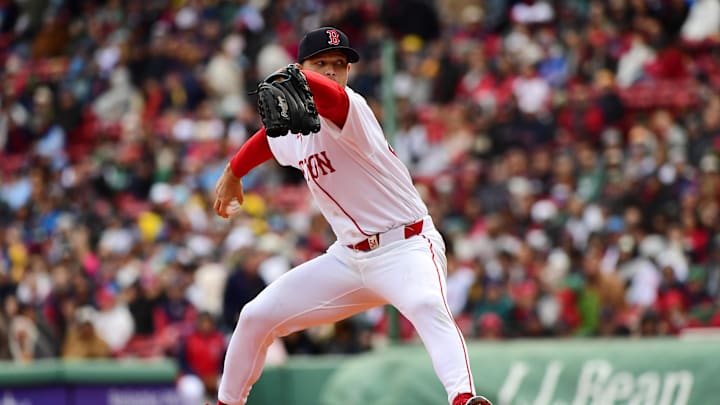 Apr 20, 2026; Boston, Massachusetts, USA;  Boston Red Sox pitcher Sonny Gray (54) pitches during the first inning against the Detroit Tigers at Fenway Park. Mandatory Credit: Bob DeChiara-Imagn Images